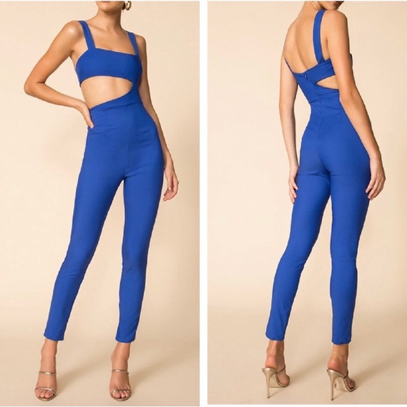 superdown Pants - Superdown Leslie cutout blue bodycon jumpsuit